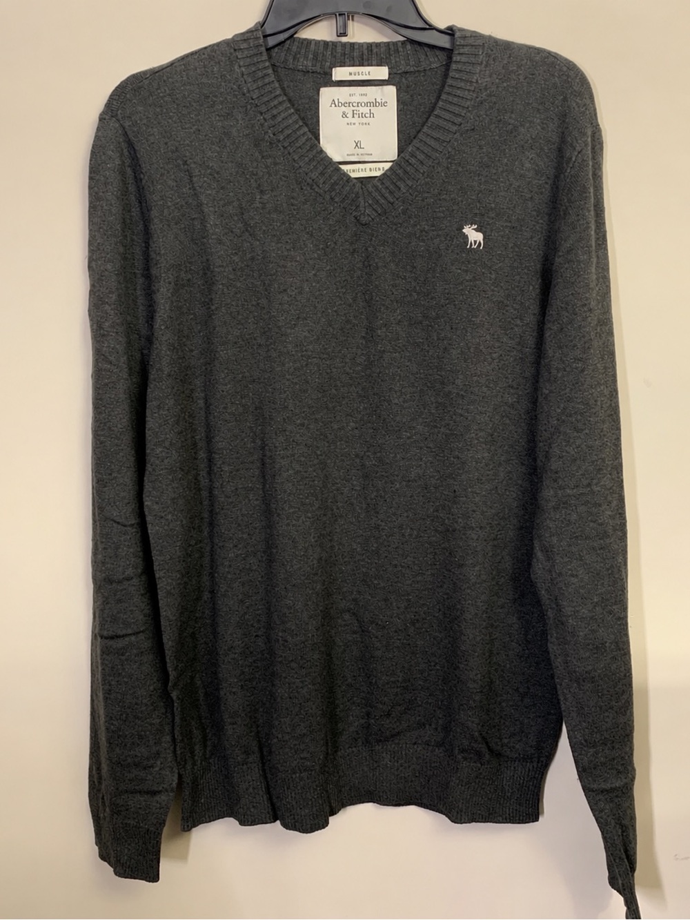 Abercrombie & Fitch Men’s Dark Charcoal Gray V-Neck Sweater